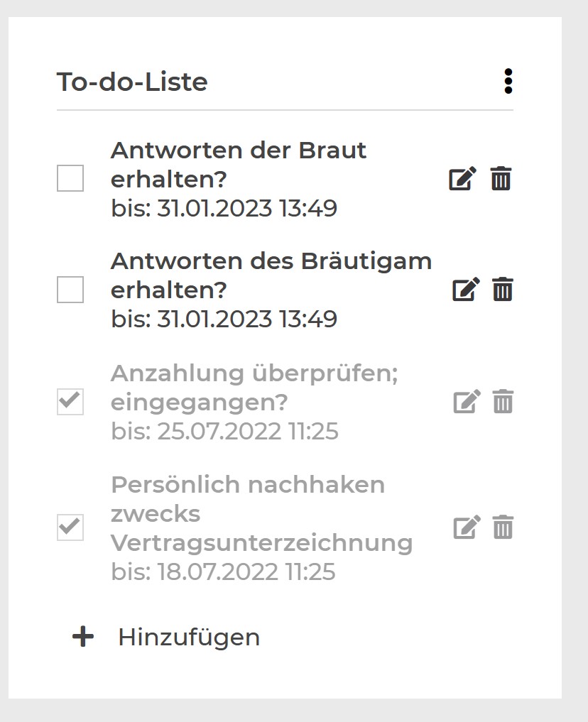To-do-Liste pro Auftrag mit Erinnerungen
